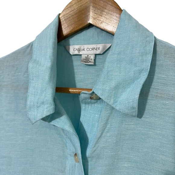 Casual Corner Womens Blue Linen Button Down Shirt Size Med - Picture 3 of 5